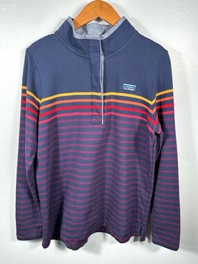L.L. Bean Stripe 1/4 Button Long Sleeve Rugby Pullover Sweatshirt NWT Size Large